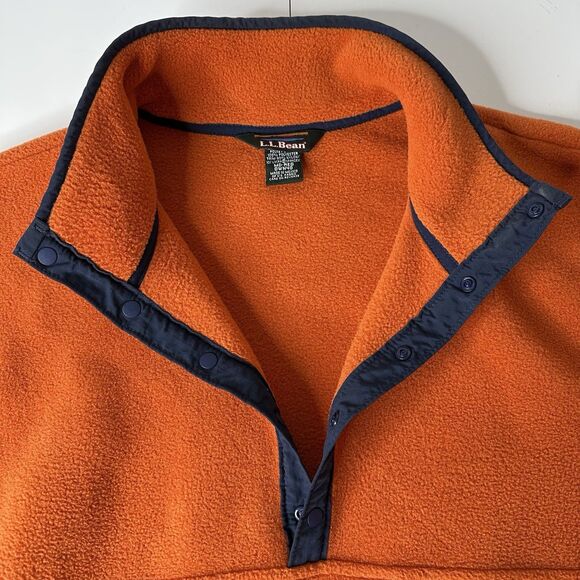 Vtg LL Bean Fleece Pullover Mens Sz M Orange Snap Closure Gorpcore Outdoors 90s - Picture 6 of 10